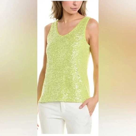 Anne Klein NWT Sleeveless Sequined Bright Green  Tank Size Medium - Picture 1 of 9